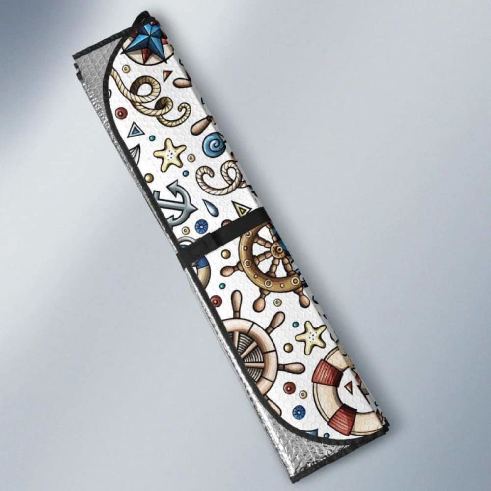 Cute Nautical Steering Wheel Anchor Pattern Car Auto Sun Shades