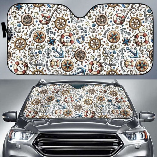 Cute Nautical Steering Wheel Anchor Pattern Car Auto Sun Shades