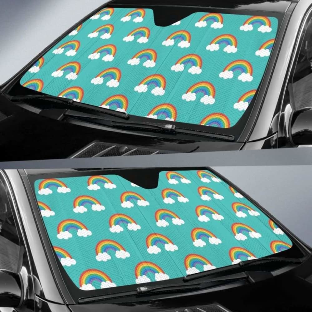 Rainbow Pattern Green Background Car Auto Sun Shades