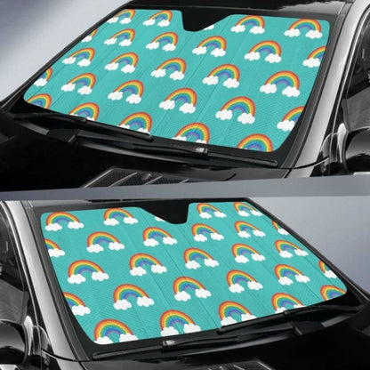 Rainbow Pattern Green Background Car Auto Sun Shades