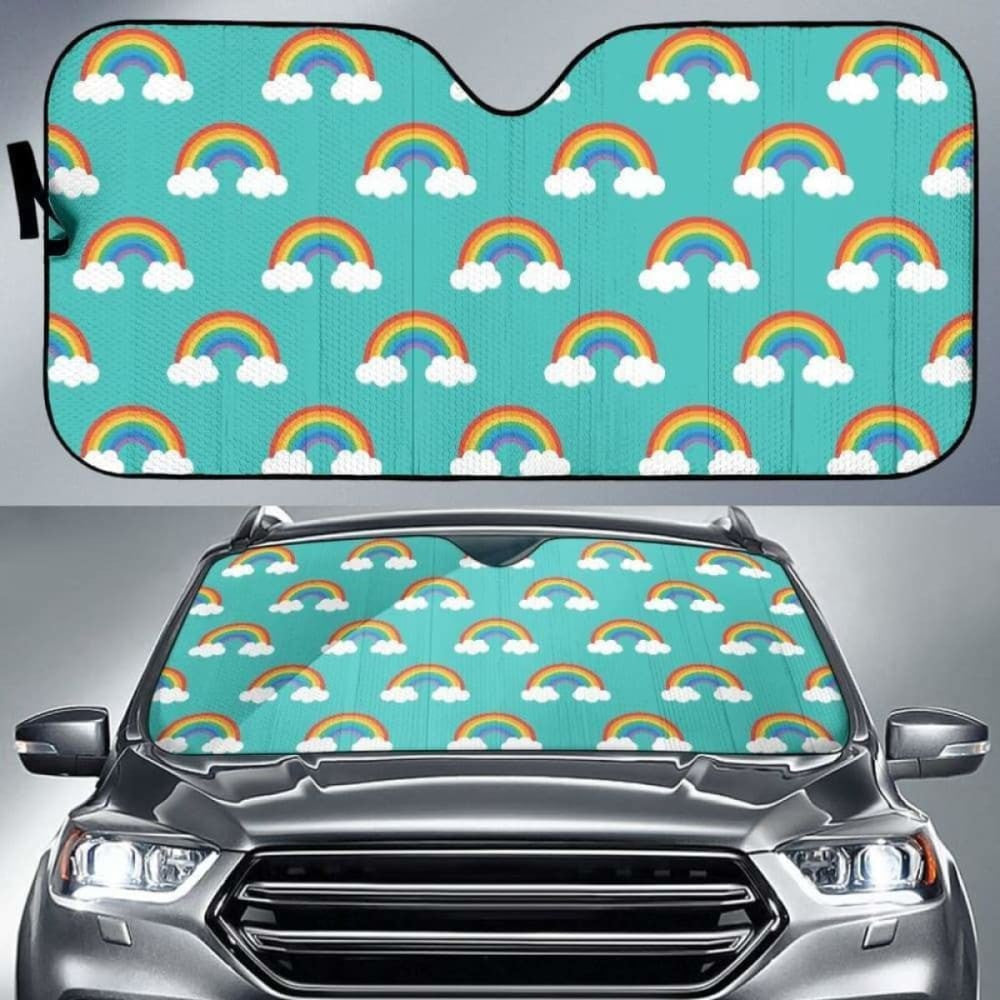 Rainbow Pattern Green Background Car Auto Sun Shades