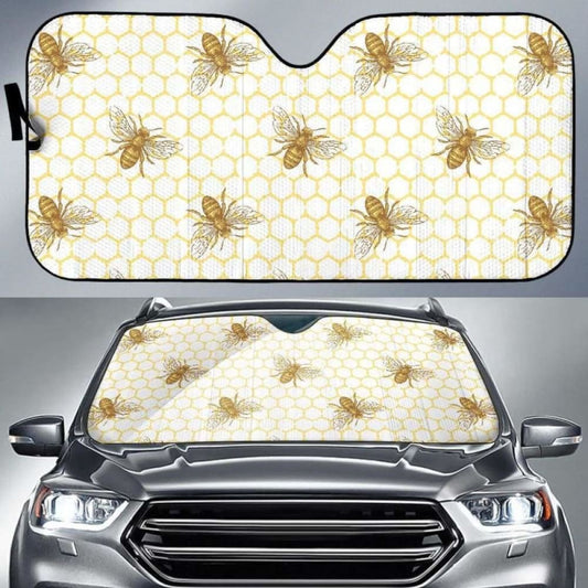 Bee Honeycomb Seamless Design Pattern Car Auto Sun Shades