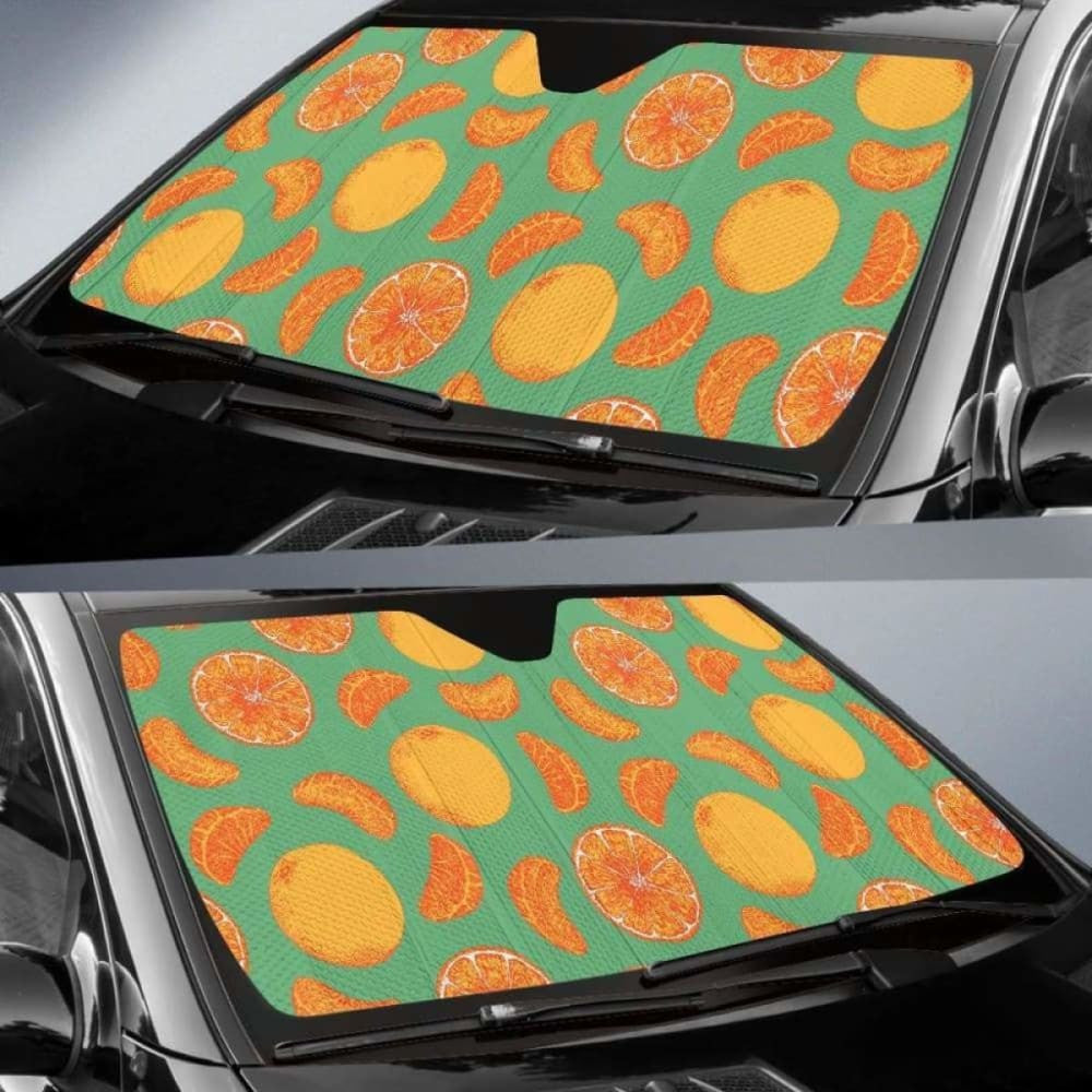 Orange Fruit Pattern Green Background Car Auto Sun Shades