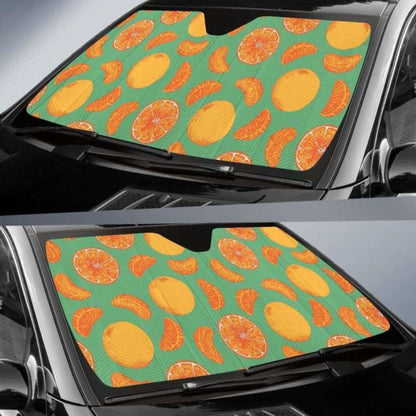Orange Fruit Pattern Green Background Car Auto Sun Shades