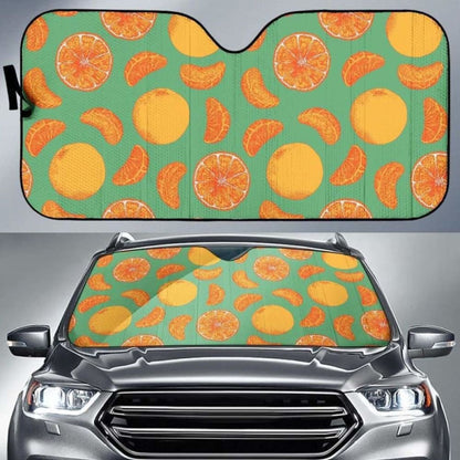 Orange Fruit Pattern Green Background Car Auto Sun Shades