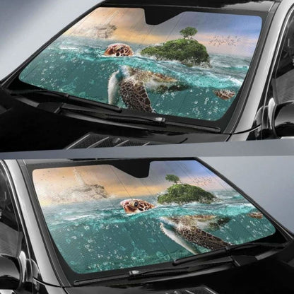 Tortoise Island Rock Ocean Mystic Underwater Bubbles Auto Sun Shades