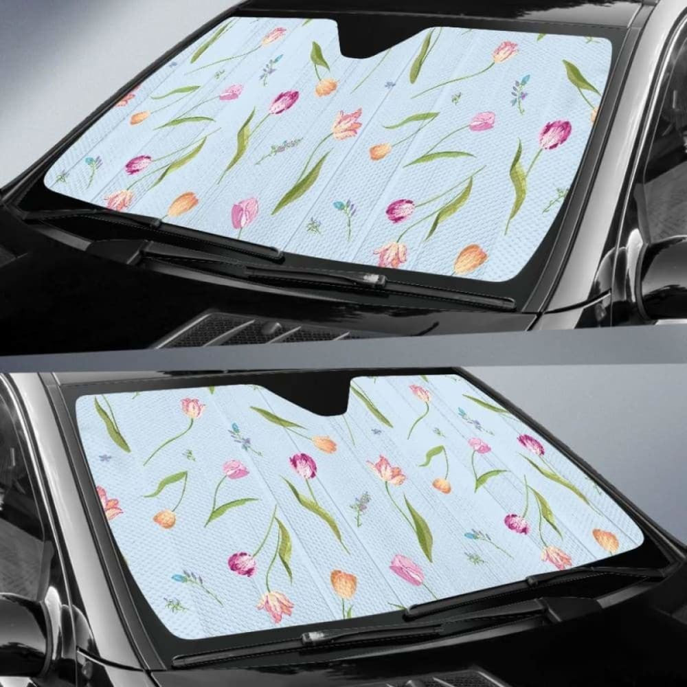 Watercolor Tulips Pattern Car Auto Sun Shades