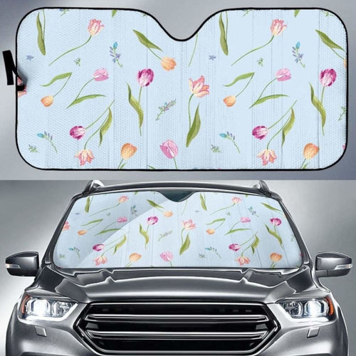 Watercolor Tulips Pattern Car Auto Sun Shades