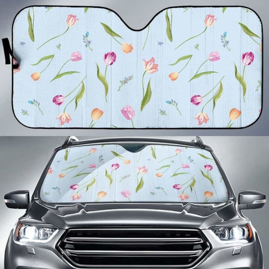 Watercolor Tulips Pattern Car Auto Sun Shades