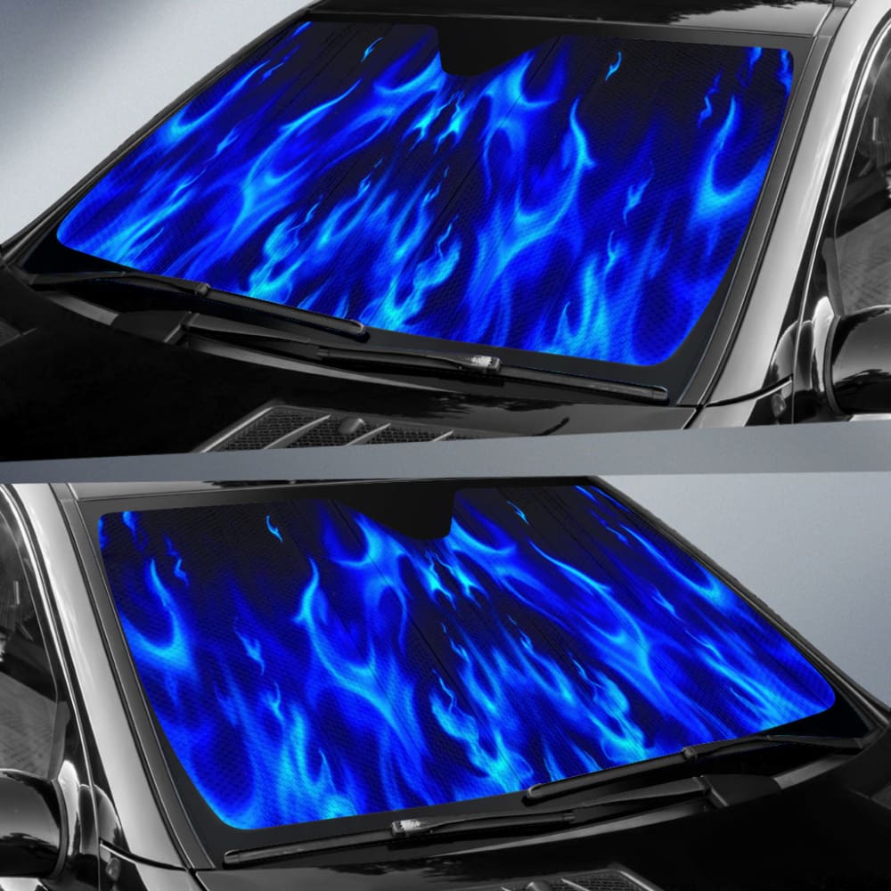 Blue Flames Design Car Auto Sun Shades