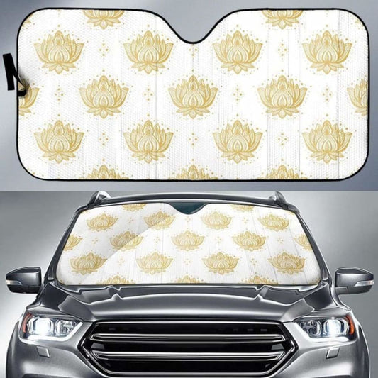 Gold Ornamental Lotue Waterlily Symbol Pattern Car Auto Sun Shades