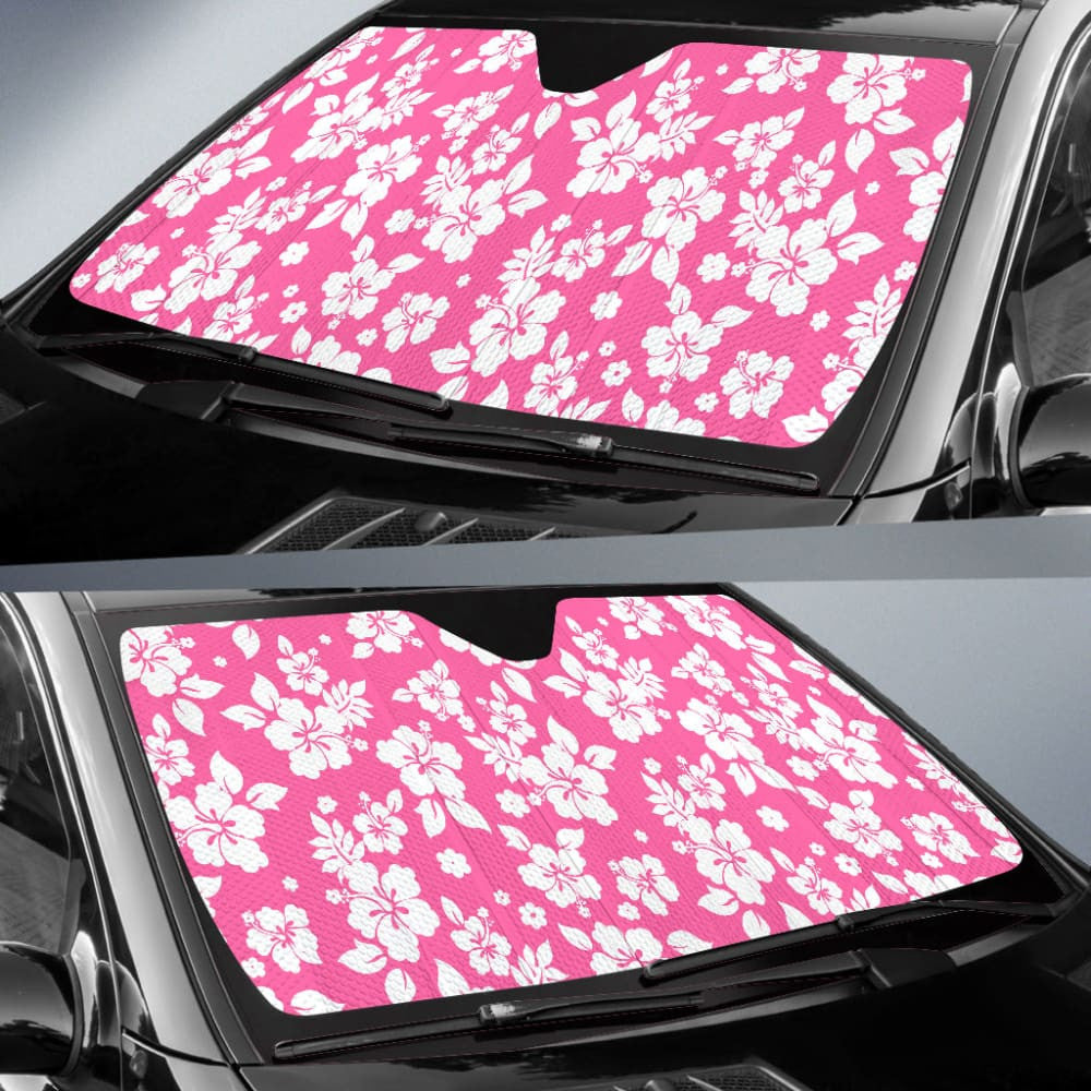 Pink And White Hibiscus Hawaiian Flower Pattern Car Auto Sun Shades