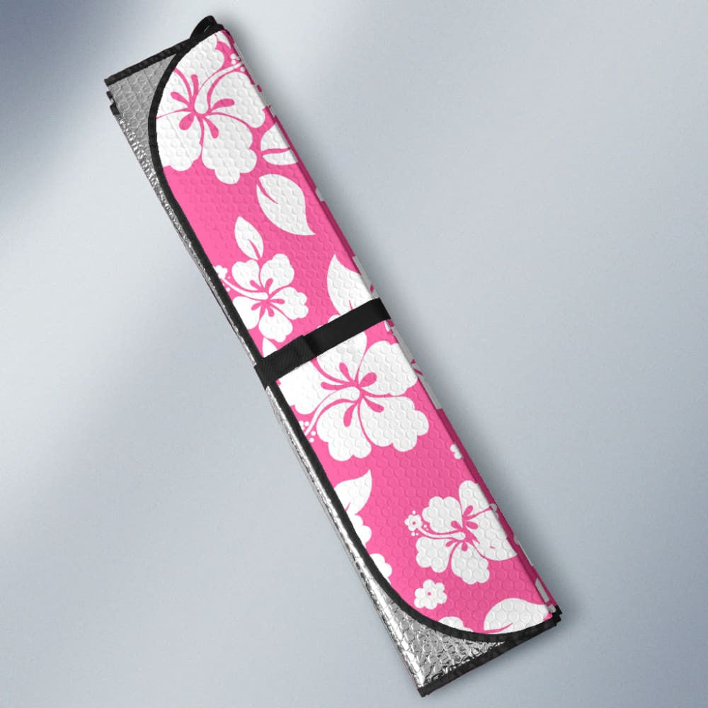Pink And White Hibiscus Hawaiian Flower Pattern Car Auto Sun Shades