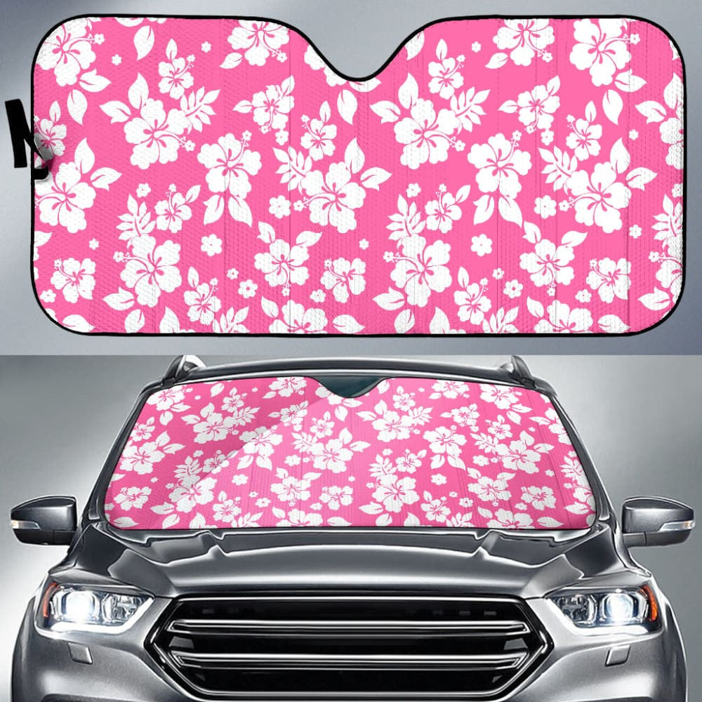 Pink And White Hibiscus Hawaiian Flower Pattern Car Auto Sun Shades