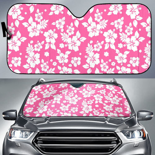 Pink And White Hibiscus Hawaiian Flower Pattern Car Auto Sun Shades