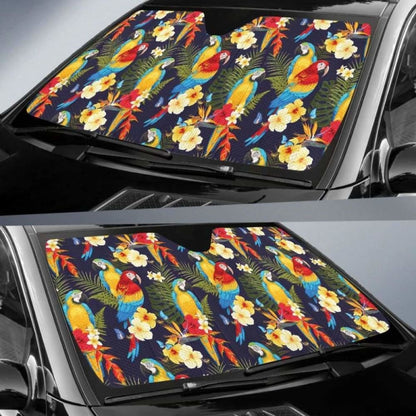 Colorful Parrot Flower Pattern Car Auto Sun Shades