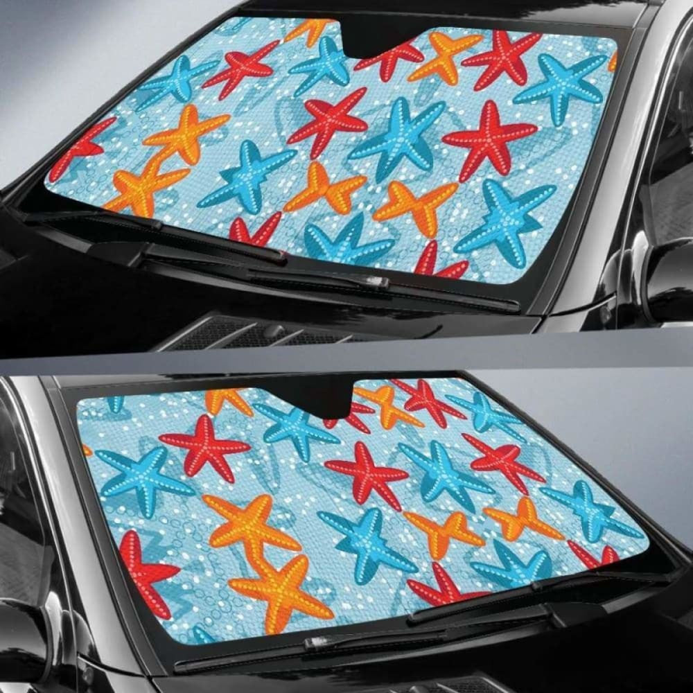 Blue Red Orange Starfish Pattern Car Auto Sun Shades