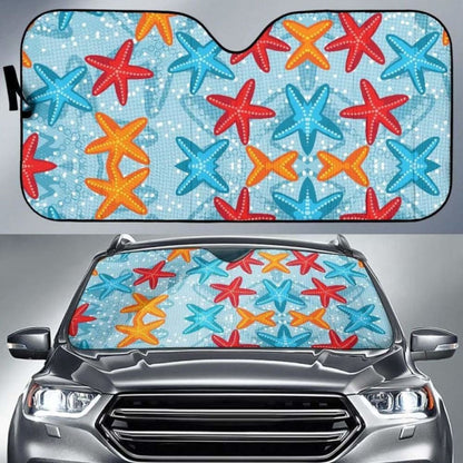 Blue Red Orange Starfish Pattern Car Auto Sun Shades