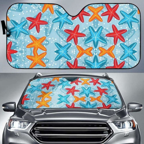 Blue Red Orange Starfish Pattern Car Auto Sun Shades
