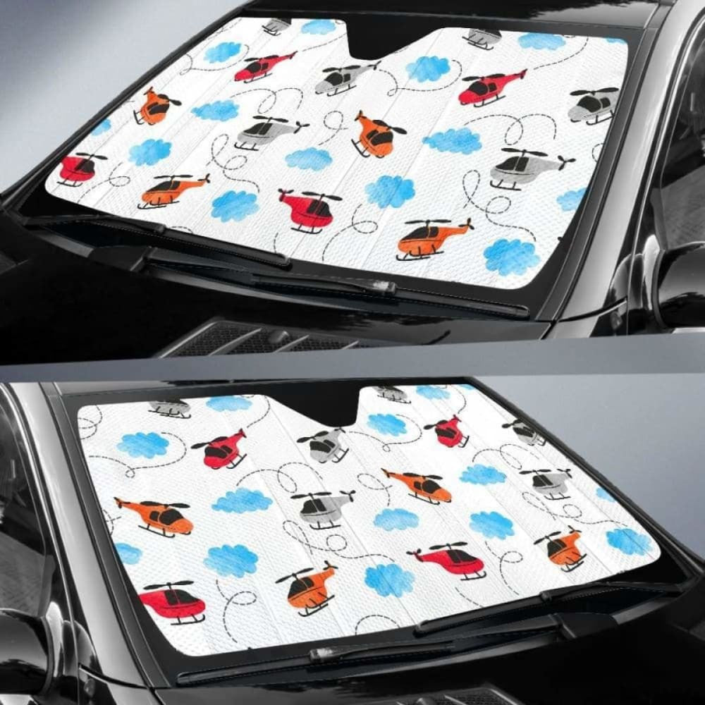 Watercolor Helicopter Cloud Pattern Car Auto Sun Shades