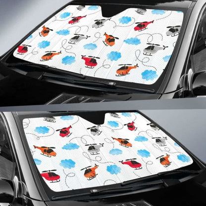 Watercolor Helicopter Cloud Pattern Car Auto Sun Shades