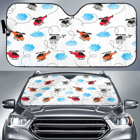 Watercolor Helicopter Cloud Pattern Car Auto Sun Shades