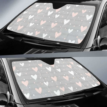 Heart Pattern Gray Background Car Auto Sun Shades