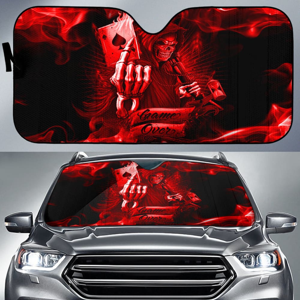 Fire Game Over Gothic Skull Grim Reaper Car Auto Sun Shades