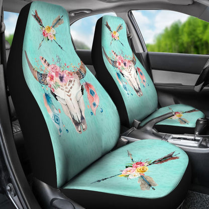 Turquoise Cow Skull Boho Wild And Free Car Seat Covers