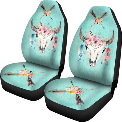 Turquoise Cow Skull Boho Wild And Free Car Seat Covers