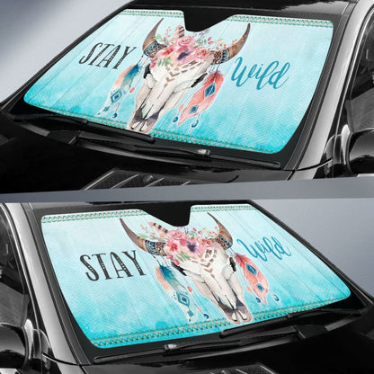 Turquoise Stay Wild Boho Skull Car Auto Sun Shades