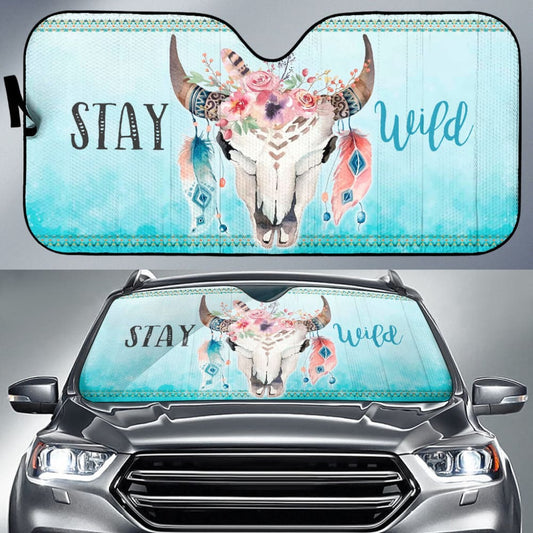 Turquoise Stay Wild Boho Skull Car Auto Sun Shades