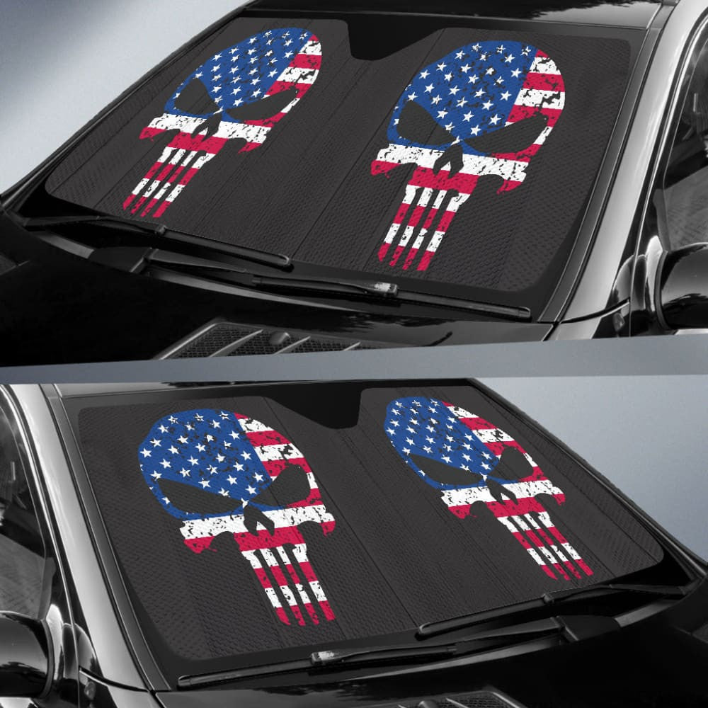 Punisher Skull American Flag Car Auto Sun Shades
