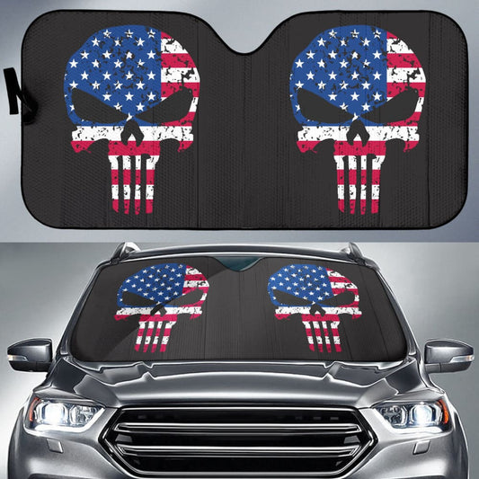 Punisher Skull American Flag Car Auto Sun Shades