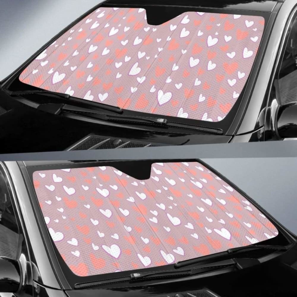 Coral White Heart Pattern Car Auto Sun Shades