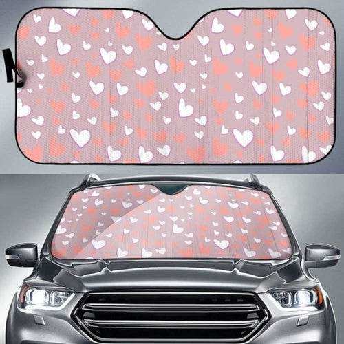 Coral White Heart Pattern Car Auto Sun Shades
