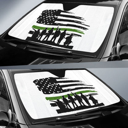 Military Thin Green Line American Flag Car Auto Sun Shades
