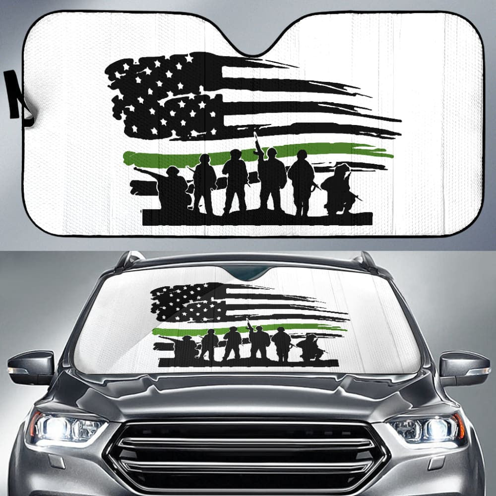 Military Thin Green Line American Flag Car Auto Sun Shades