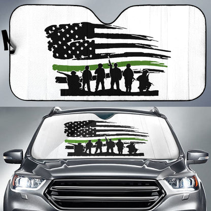 Military Thin Green Line American Flag Car Auto Sun Shades