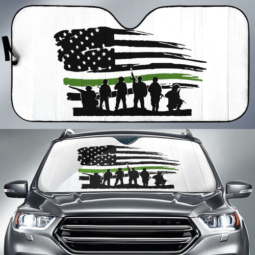 Military Thin Green Line American Flag Car Auto Sun Shades