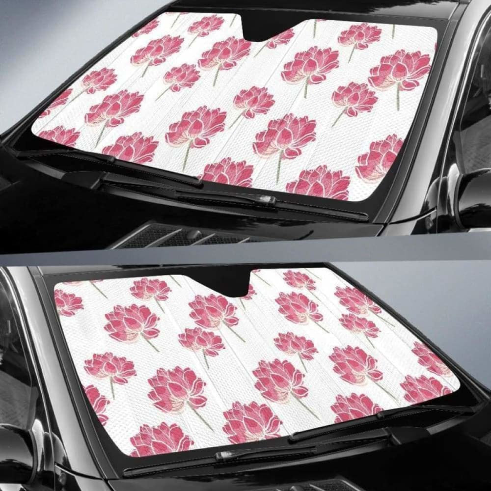 Pink Lotus Waterlily Pattern Car Auto Sun Shades