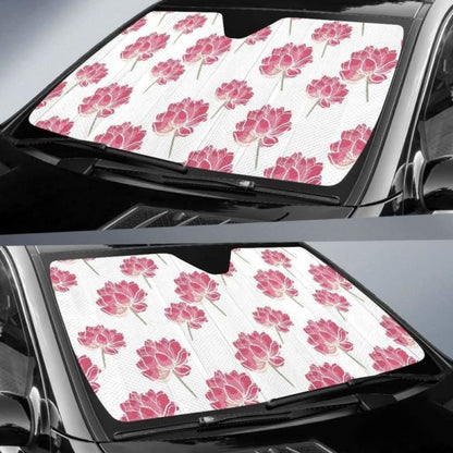 Pink Lotus Waterlily Pattern Car Auto Sun Shades