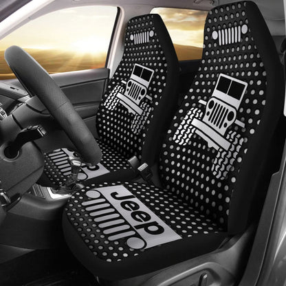 Gray White Jeep Offroad Metal Holes Printed Car Seat Covers Custom