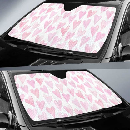 Watercolor Pink Heart Pattern Car Auto Sun Shades