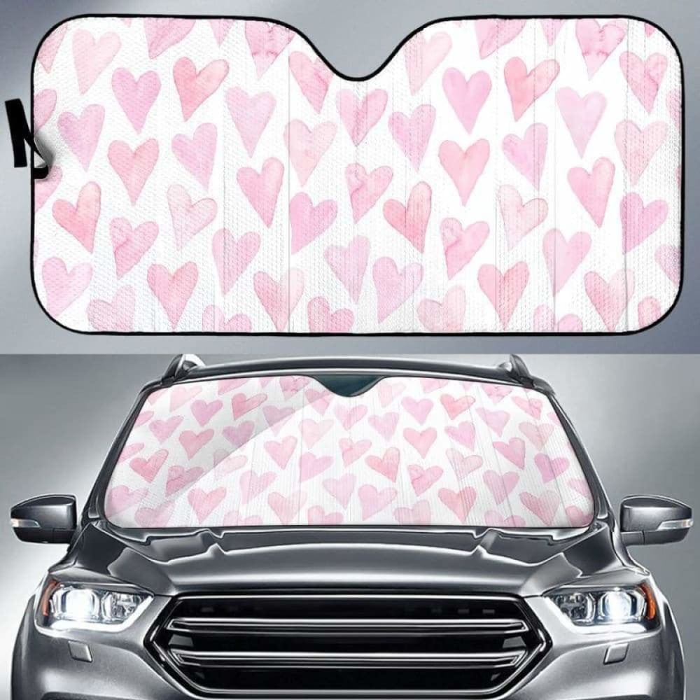 Watercolor Pink Heart Pattern Car Auto Sun Shades