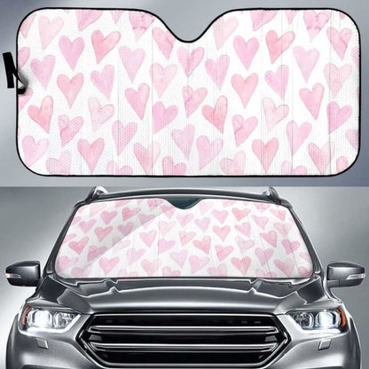 Watercolor Pink Heart Pattern Car Auto Sun Shades