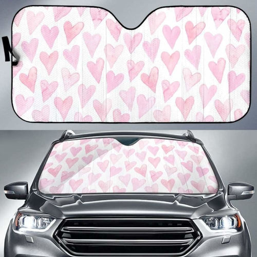 Watercolor Pink Heart Pattern Car Auto Sun Shades