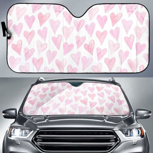Watercolor Pink Heart Pattern Car Auto Sun Shades
