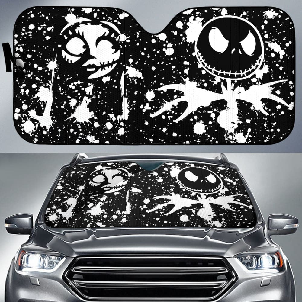 Watercolor Style Jack Skellington & Sally Car Auto Sun Shades