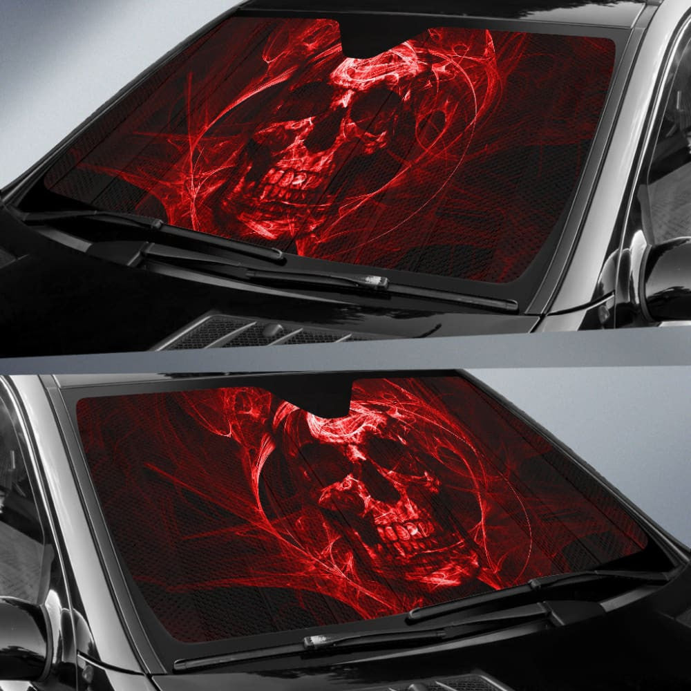 Flaming Red Fire Skull Car Auto Sun Shades